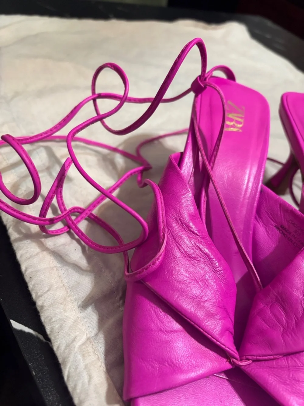ZARA Hot Pink Twist Knot Lace-Up Sandals - Picture 6 of 7